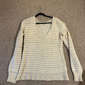 Free People Women's Cream V-Neck Sweater